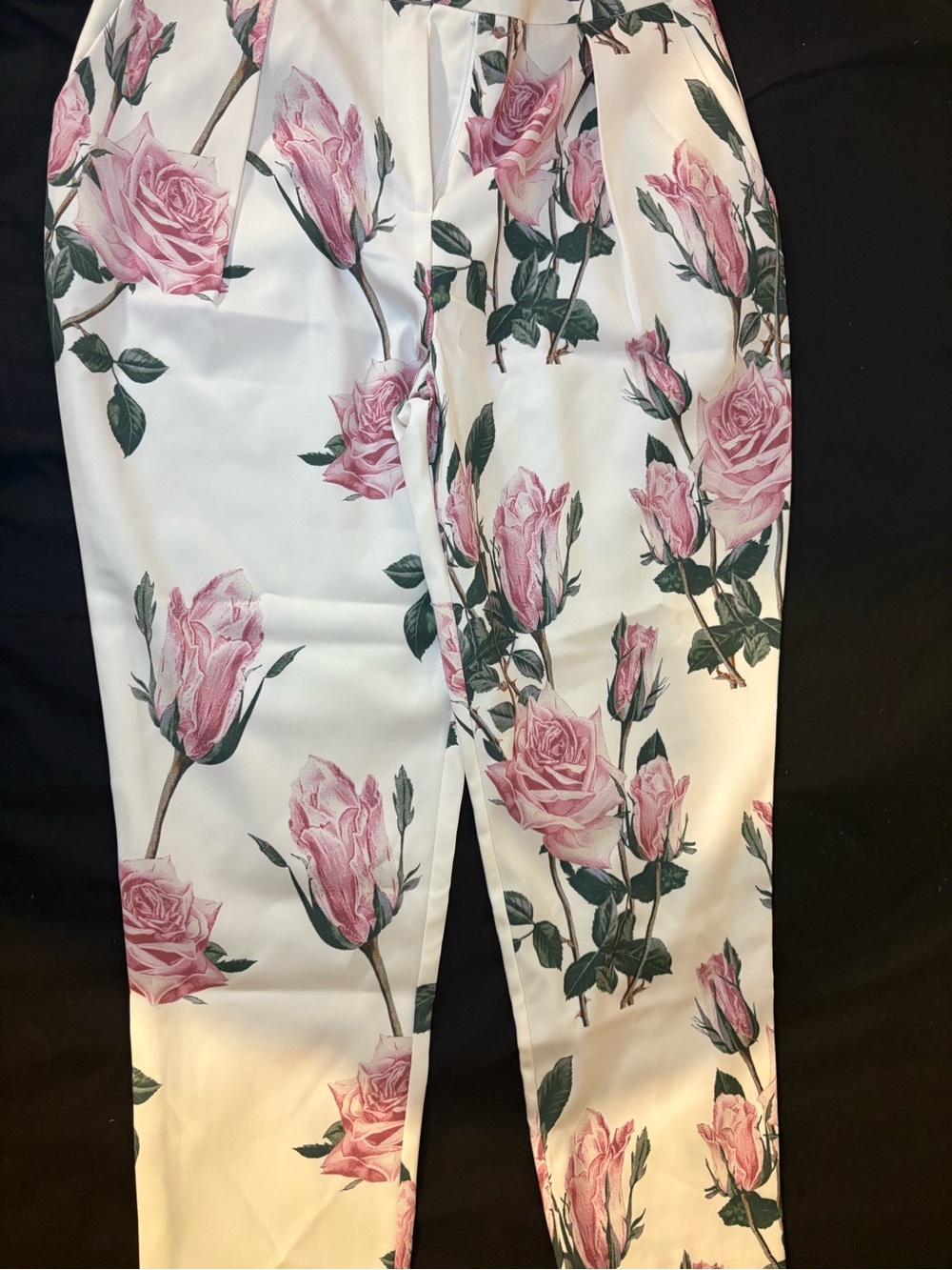 Fashion Nova White Floral Rose Print Trousers